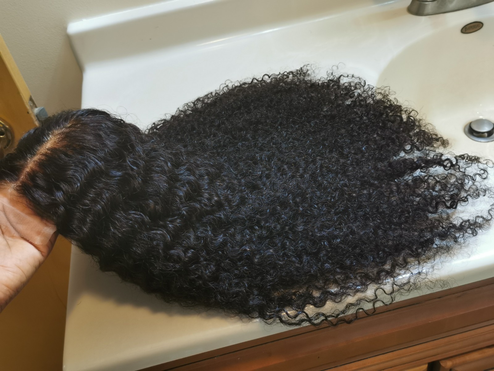 Quality Natural Black Burmese Curly Human Hair Glueless Closure Wig 24″ Handmade