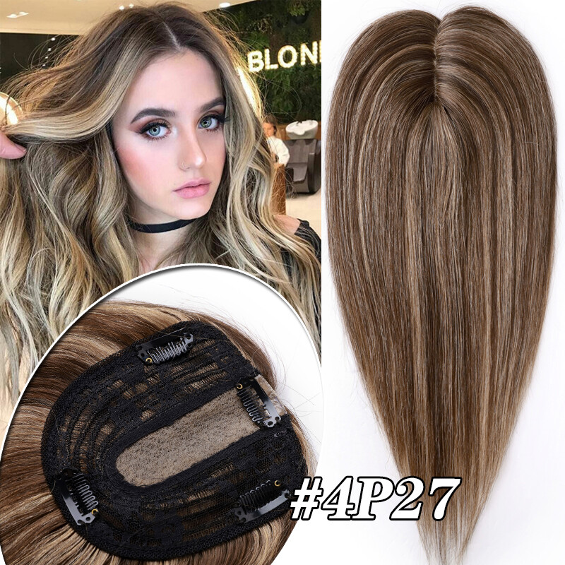 Clip in Topper Hairpiece Woman Toupee Virgin Human Hair Silk Base Lace Highligh