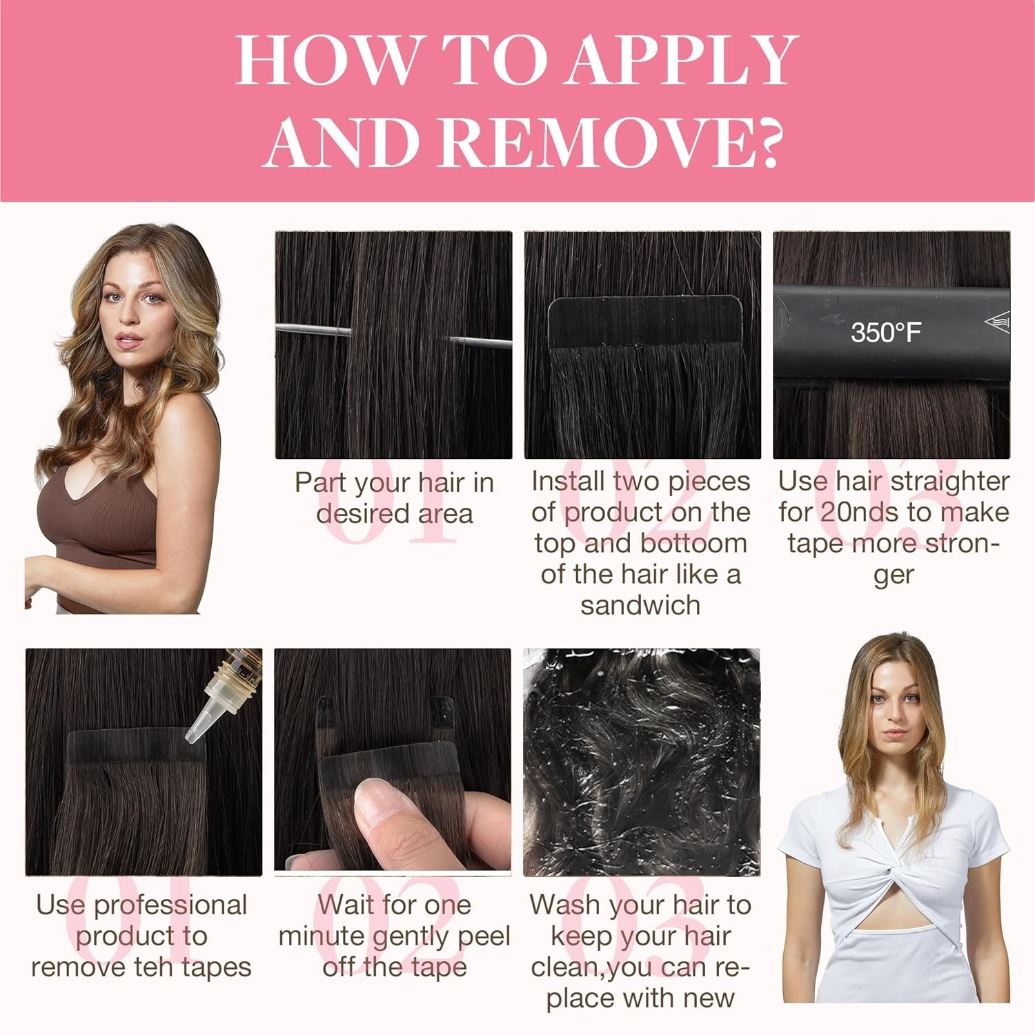 Human Hair Tape In Extensions 20in Balayage Brown to Blonde Thick Ends Full L…