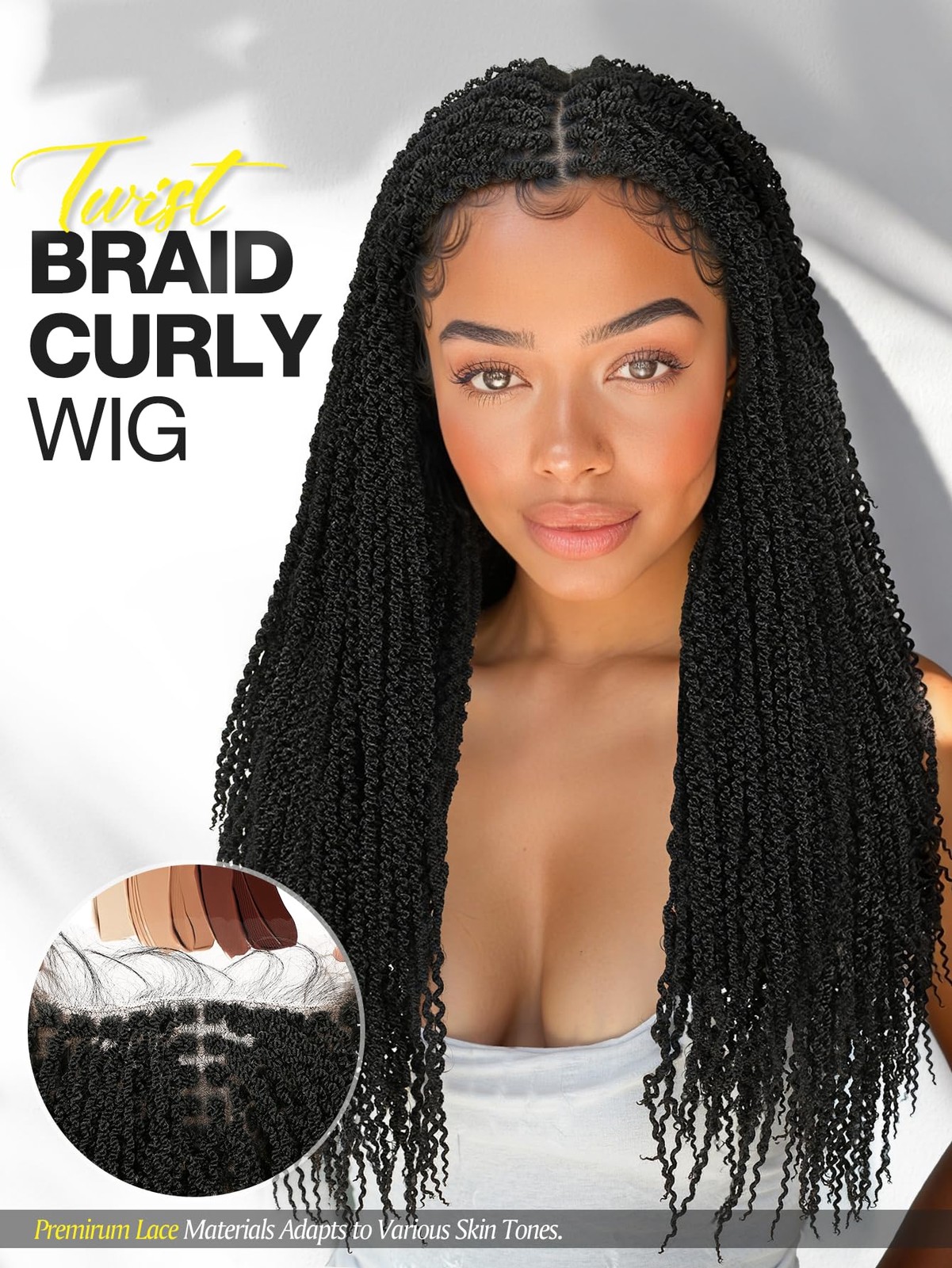 Full Double Lace Mini Twist Braid Black Spiral Coiled Wig with Baby Hair
