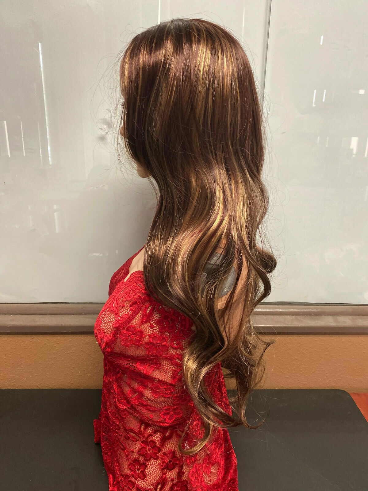 Women Lady Golden Brown Gold Blonde Ombre Long Wavy Curly Wig Synthetic Hair