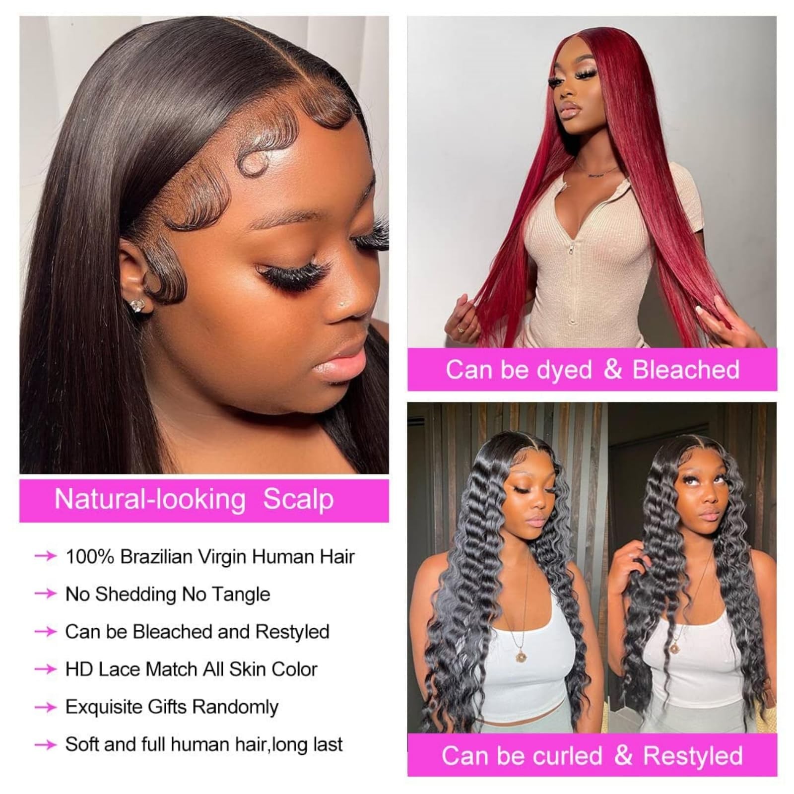 13×4 Lace Front Wigs Human Hair Pre Plucked with Baby Hair 150% Density Strai…