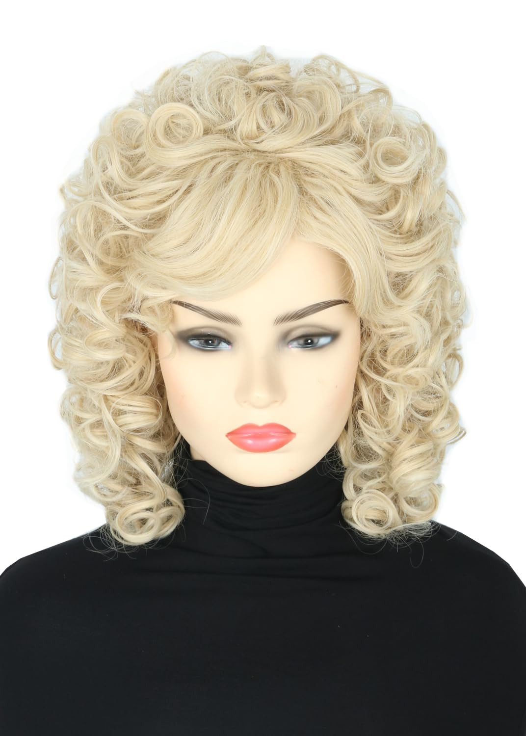 Women Wigs Blonde Curly 80s Beehive Wig Halloween Costume Accessory Drag Queen W