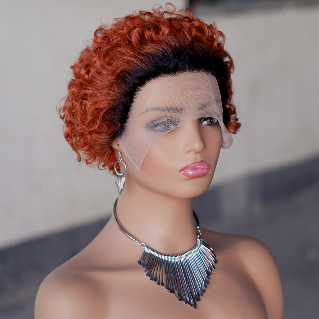 Short 6″ Curly Human Hair Lace Front Wig for Women 13×1 Lace Human Hair Afro Wig