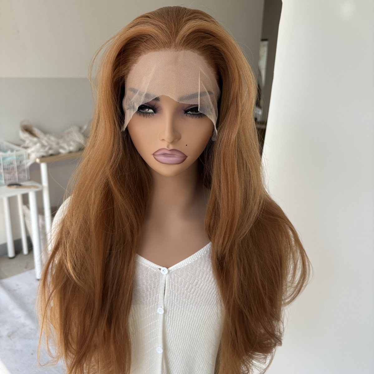 Layered HD Lace Front Wig Ginger Brown Long Straight Heat Resistant Hair
