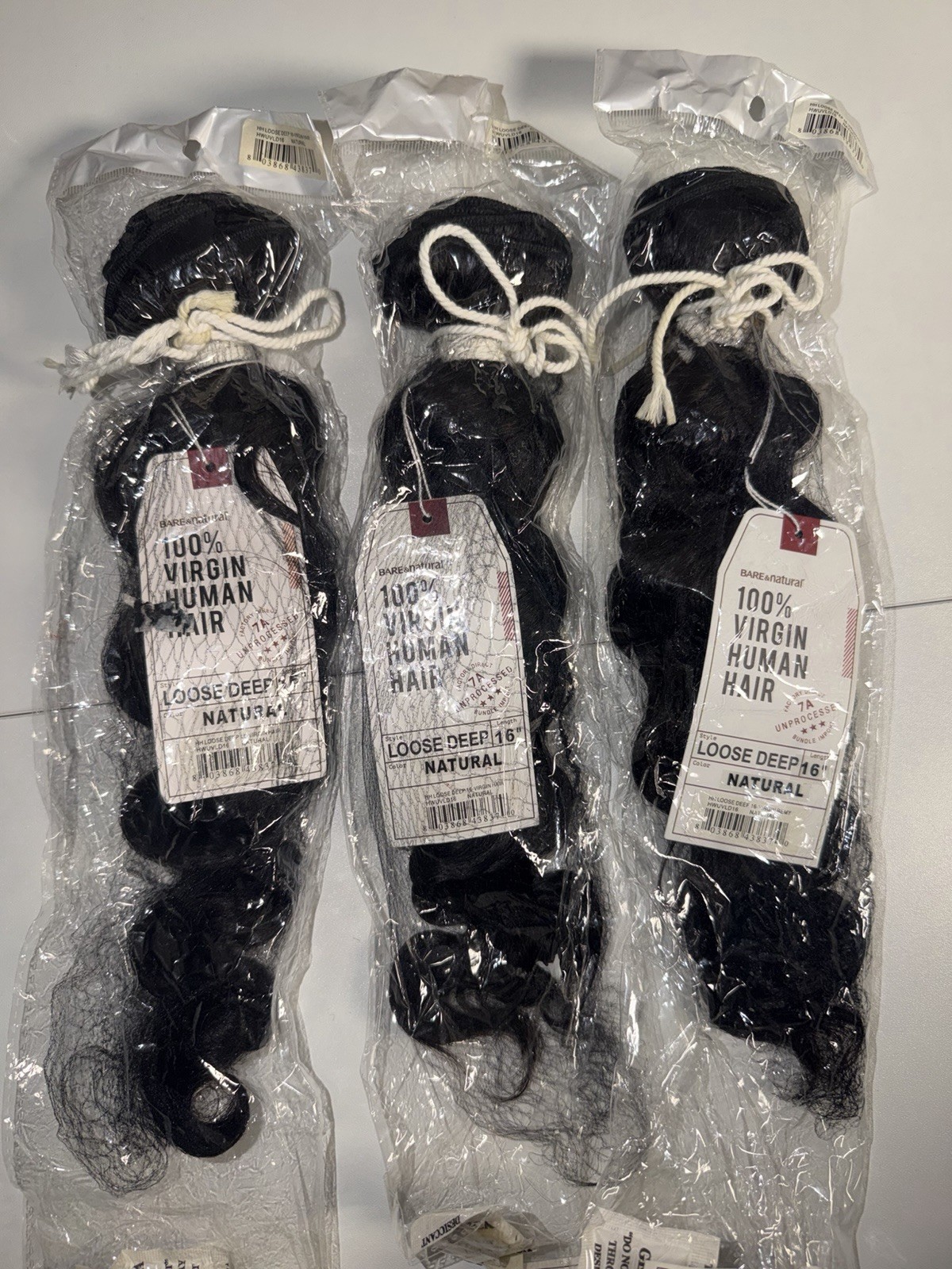 BARE natural Human Hair Weft Extensions Loose Deep Wavy Black 3 Bundles 16 in