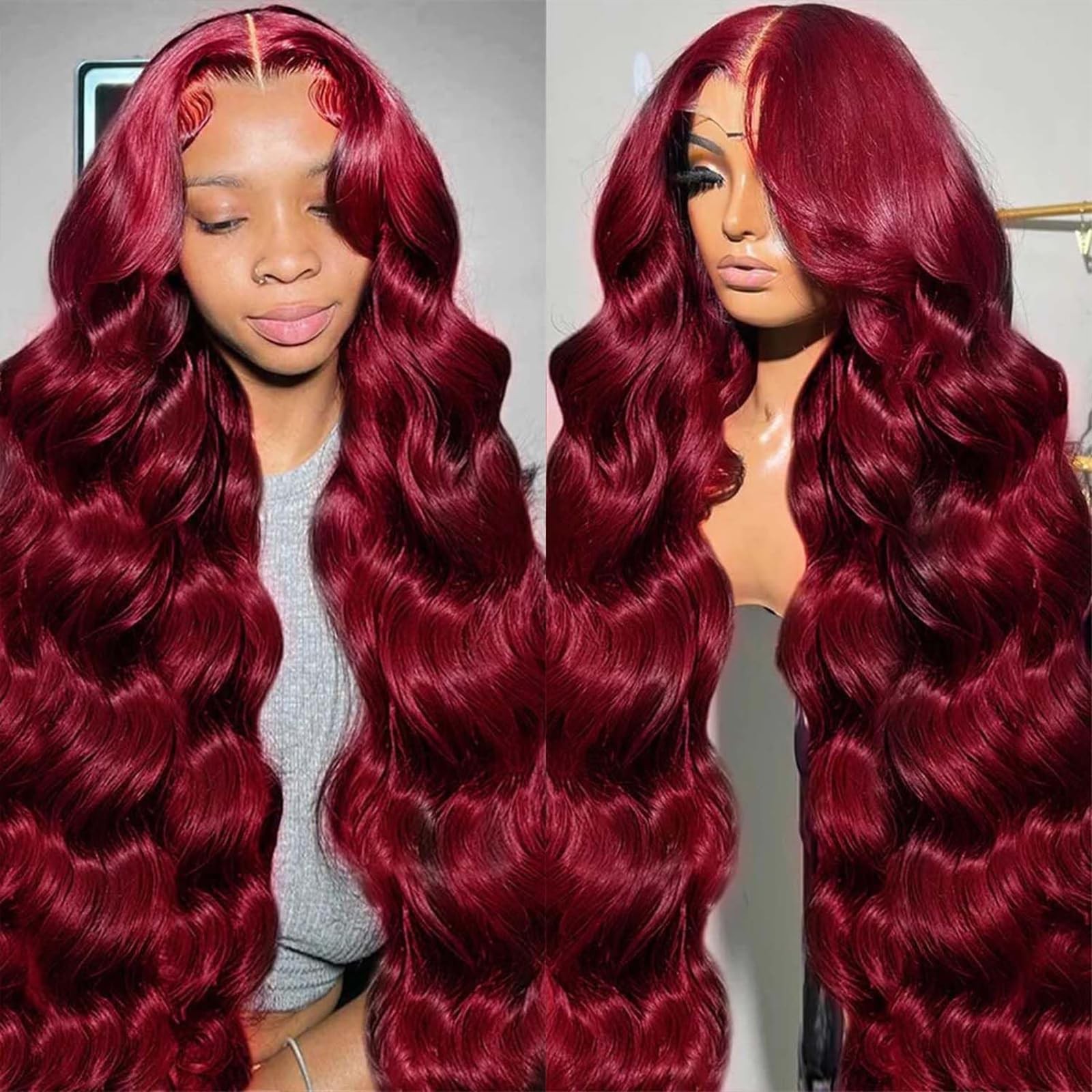 QZOQZO 28 Inch 99j Burgundy Lace Front Wigs Human Hair Red Burgundy Wig 180% …