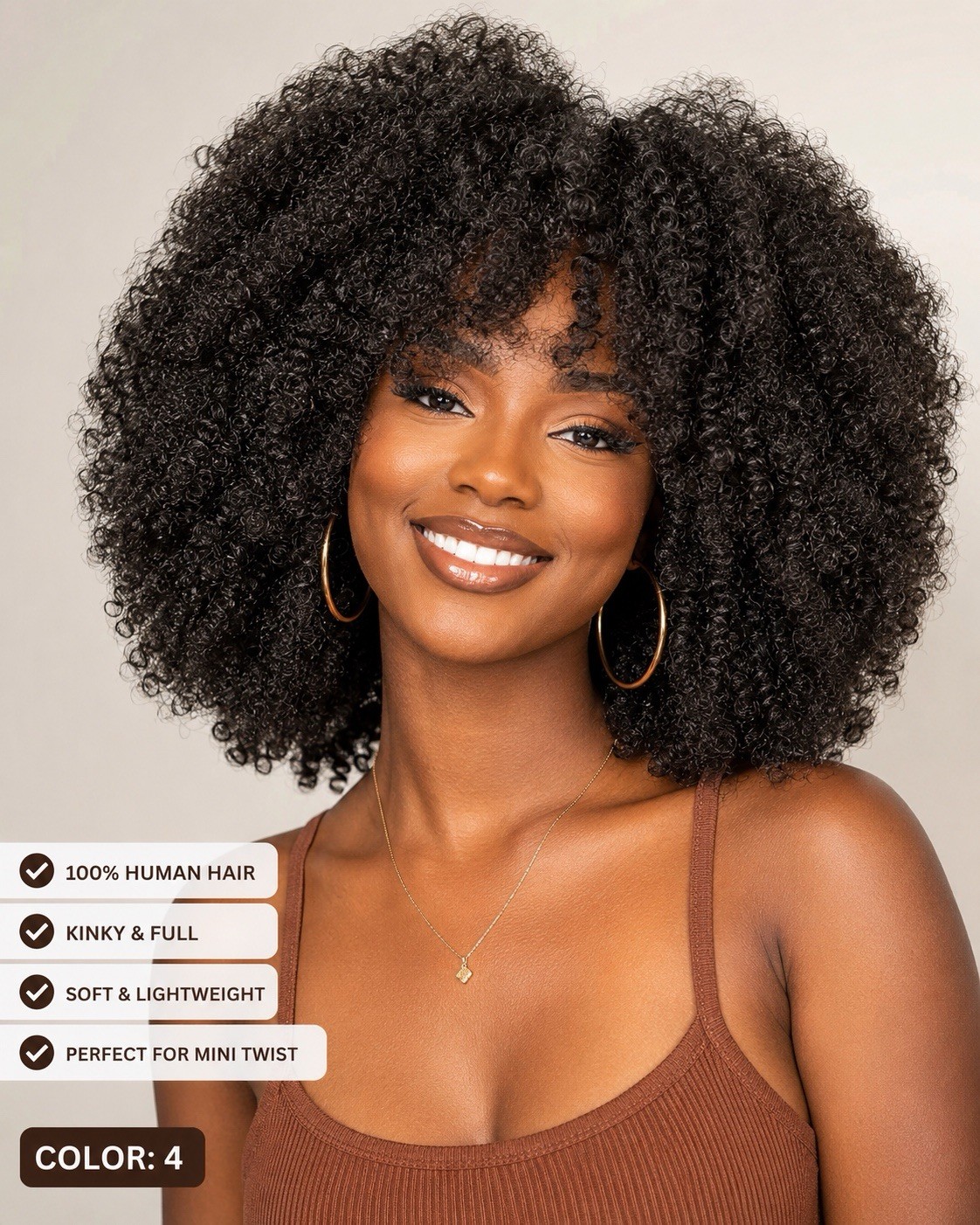 100% Human Hair Kinky Hair Extensions, 22in, Tangle Free, Soft, Multi Colors 50g