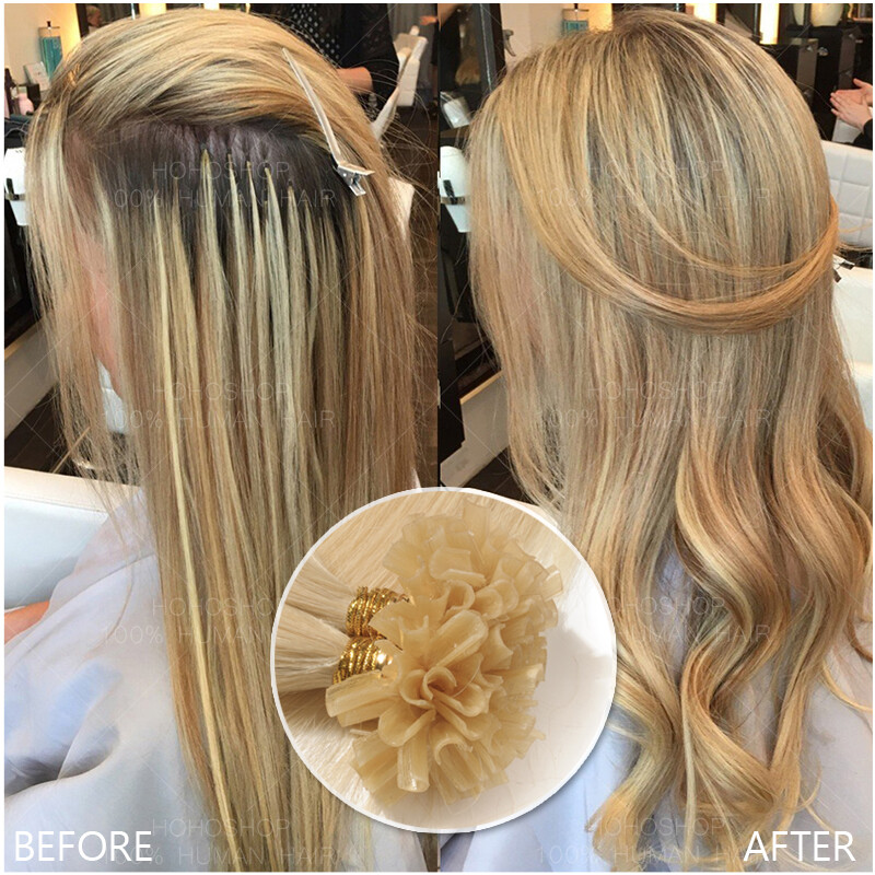 Nail U Tip Hair Extensions Real Remy Human Hair Thick 1g/s Glue Fusion Keratin