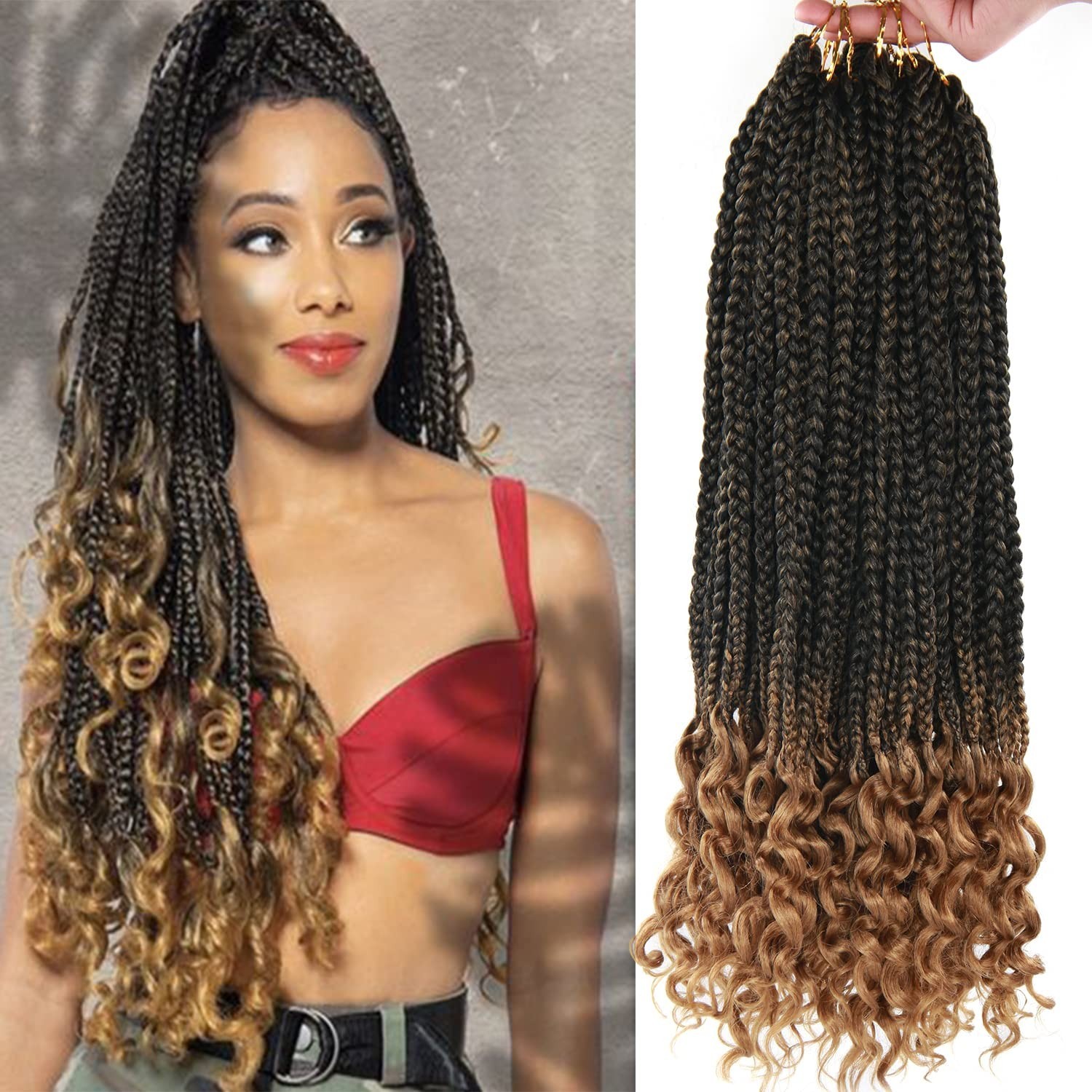 ROSESSEA 6Pcs/Pack Crochet Hair Crochet Box Braids Curly Ends 24 Strands/pcs …