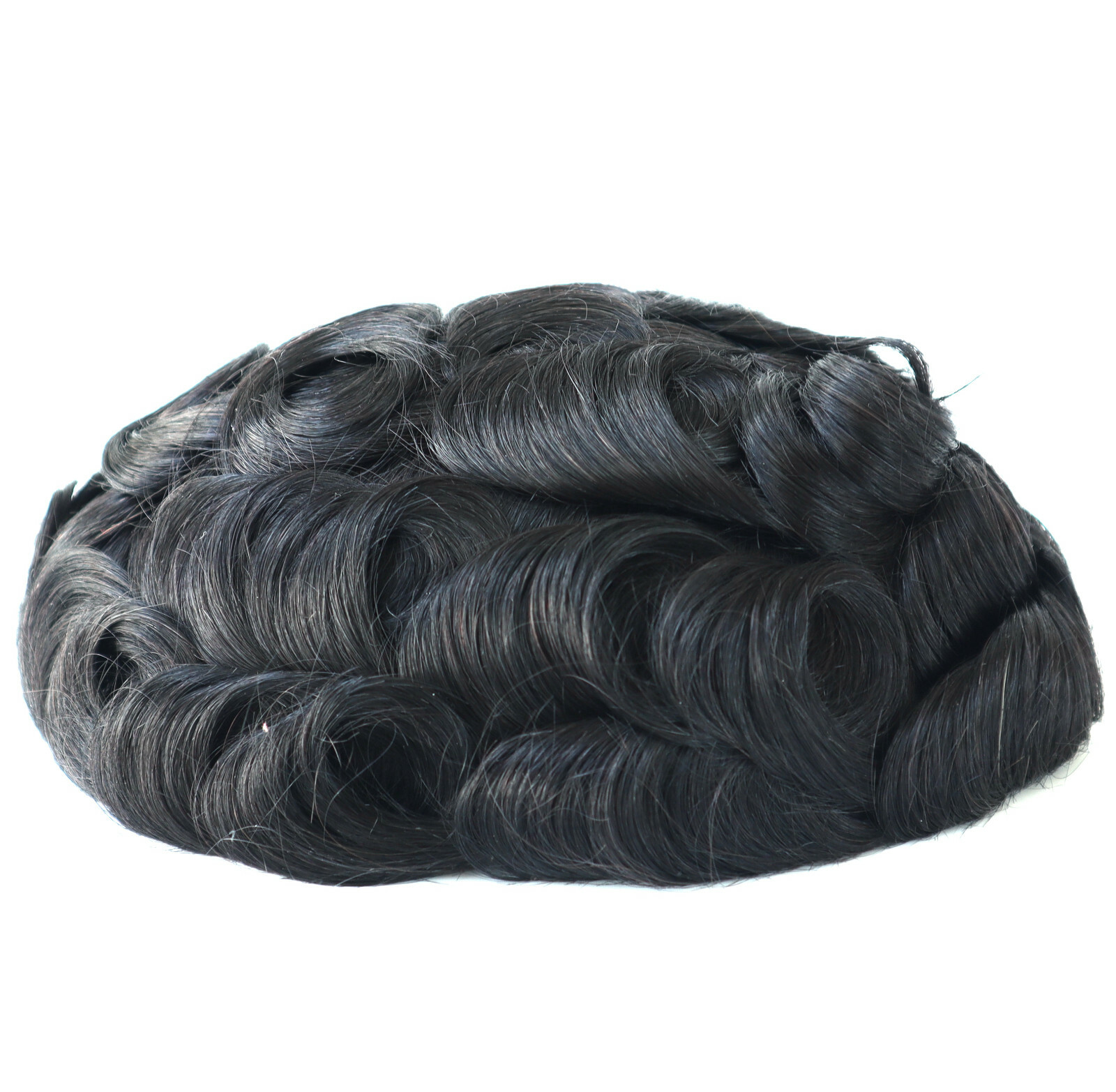 Mens Human Hair Scalloped Front Toupee Hair Replacement Poly Skin Hairpieces #1C