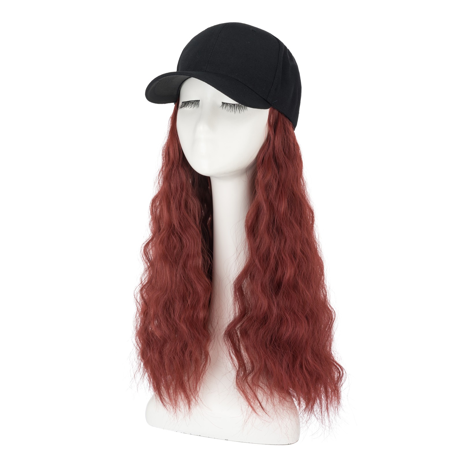 Instant Style Long Curly Cap Wig Adjustable Baseball Hat with Attached Hair
