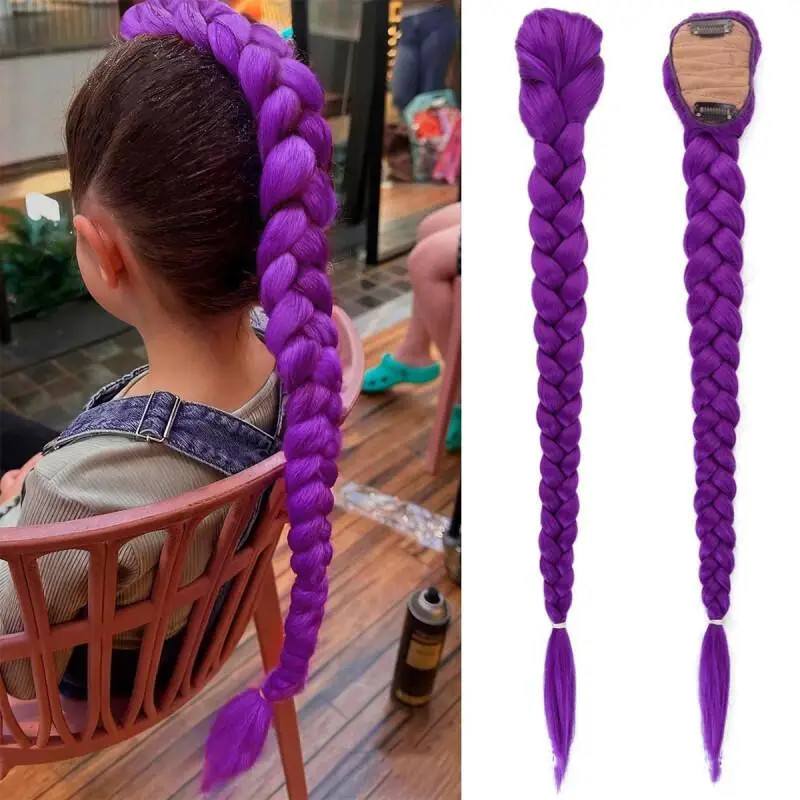 Movie Purple Heat Resistant Synthetic Braided Clip On Wig For Women Girl Cosplay