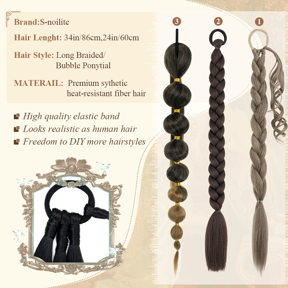 34″ X-Long Real Thick Braiding Hair Extensions Pony Tail Wrap Ponytail As Human
