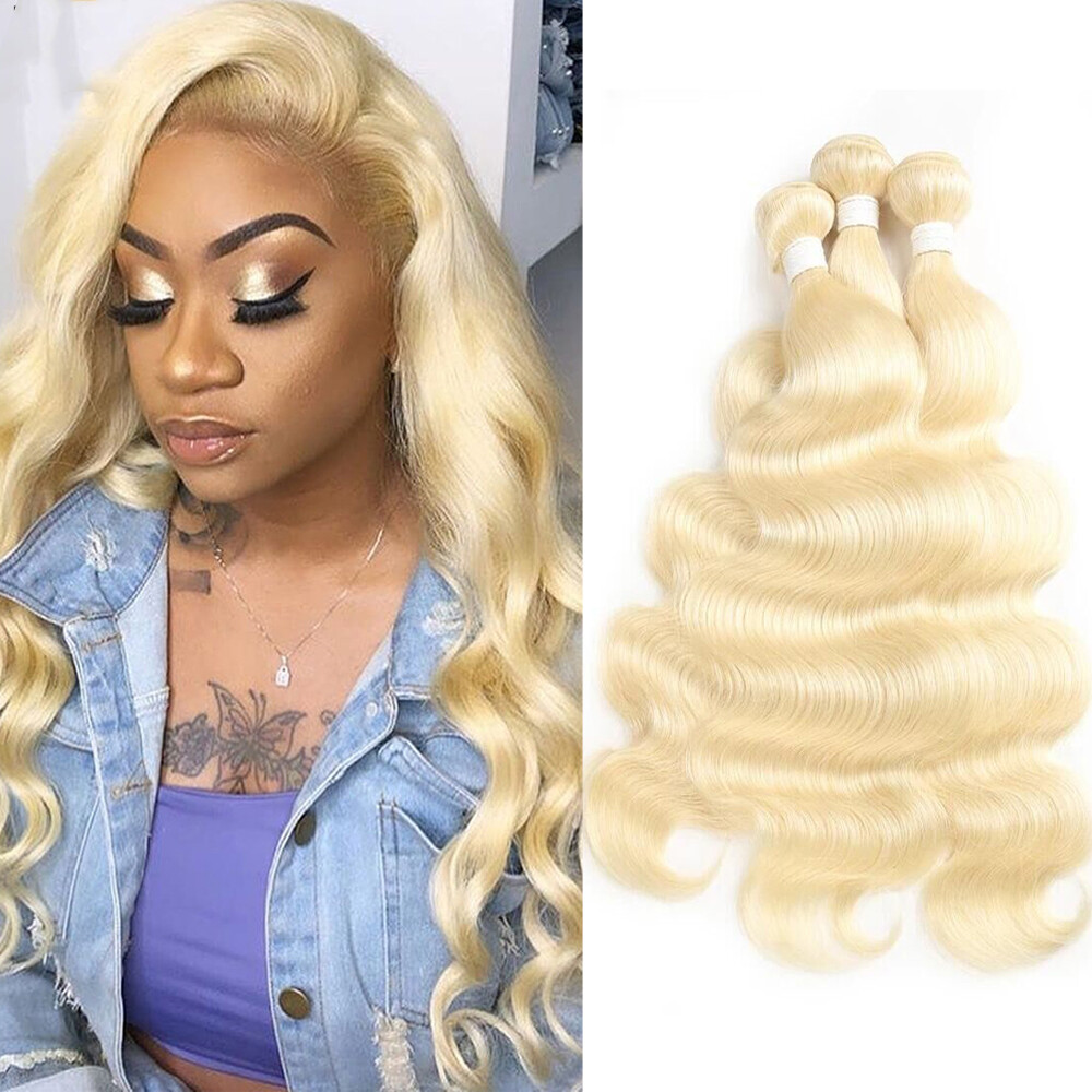 613 Blonde Body Wave 3 Bundles Soft Human Hair Weave Extensions 16INCH 50G per