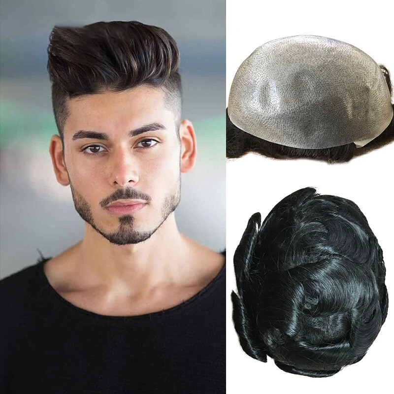 Men’s Toupee Hairpiece Human Hair Replacement Thin Skin Pu Toupee Wig V-loop