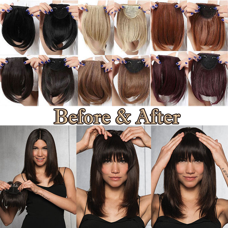 Clip in Bangs Fake Hair Extension False Hair Piece Clip on Front Neat Bang lk
