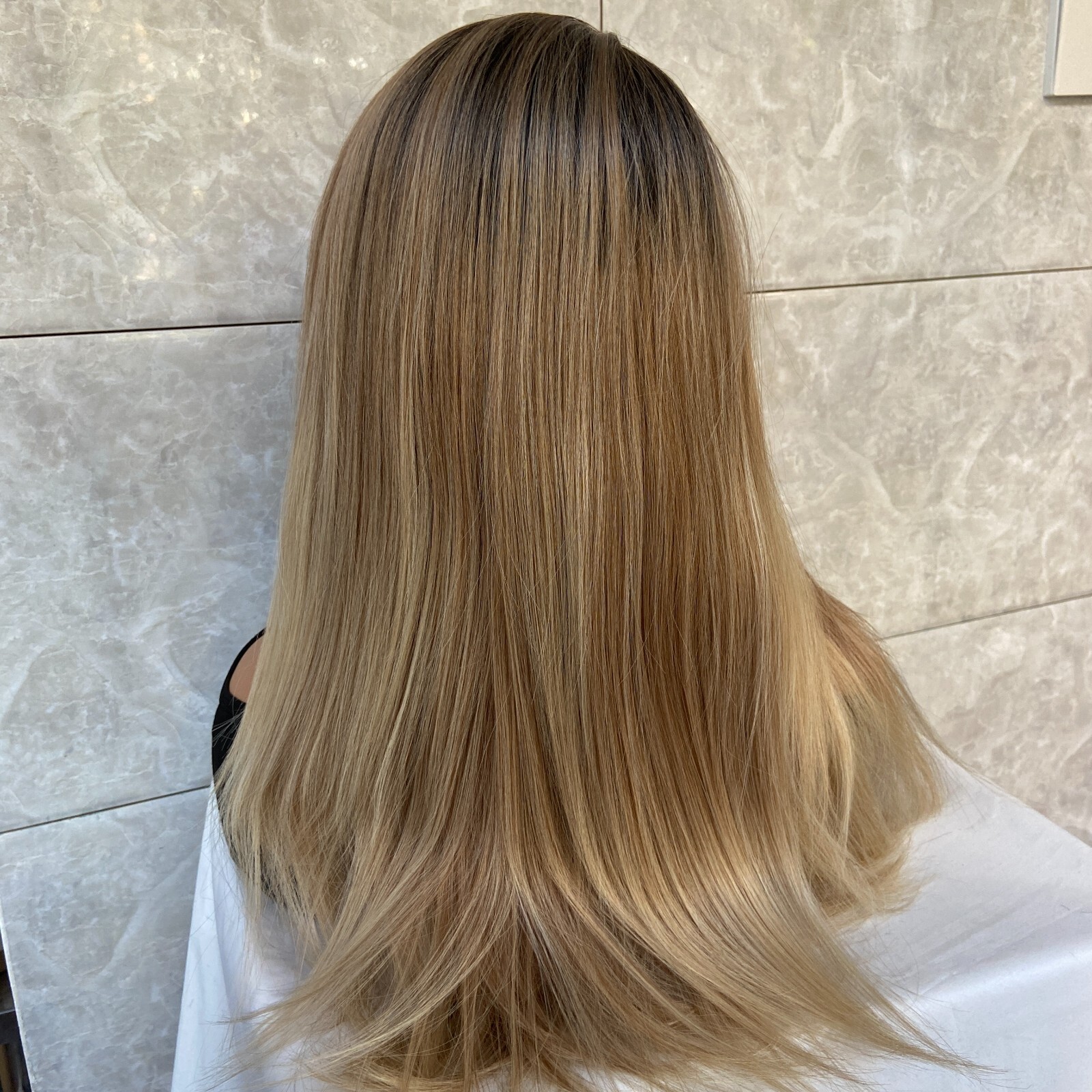 Long Straight Rooted Blonde Mix Lace Front Human Hair Blend Heat Ok Wigs Women