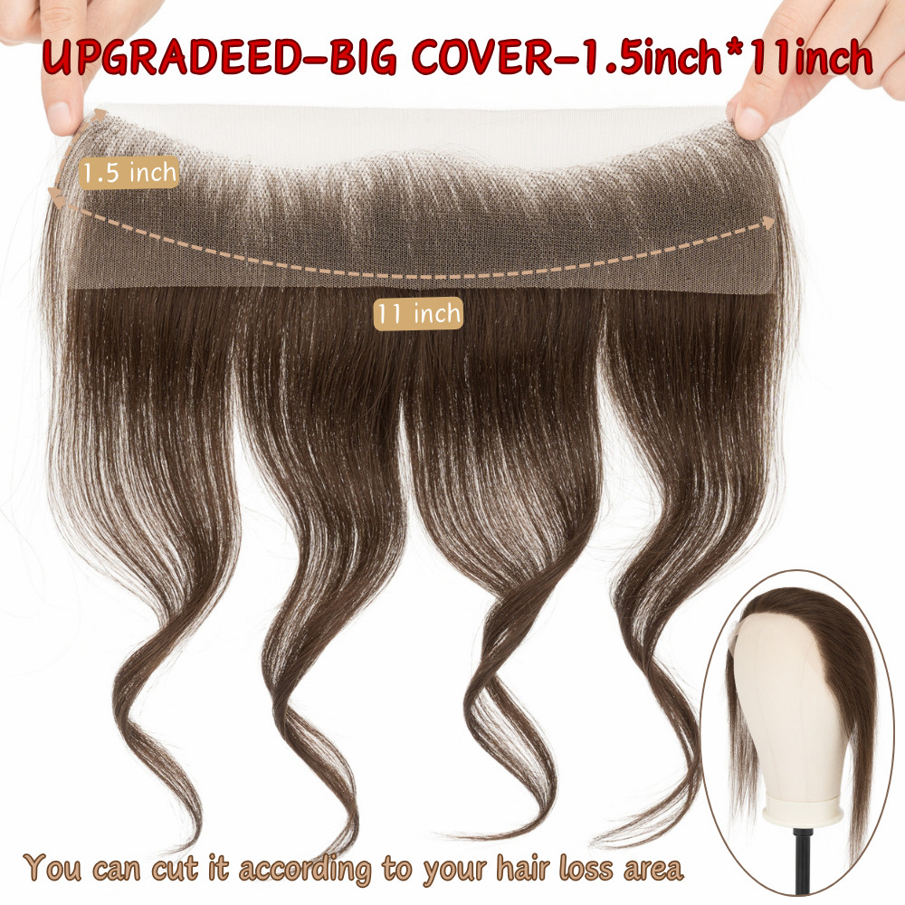 Lace Base 100% Human Hair Topper Front Hairline Piece Cover-up Toupee Hairpiece