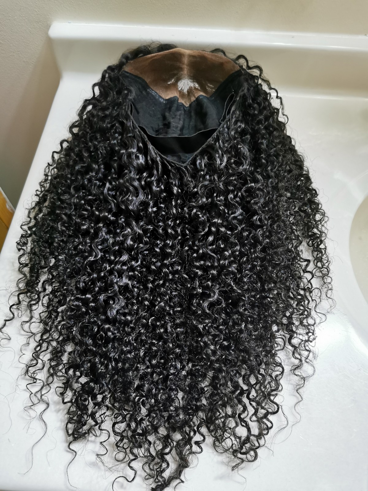 High Quality Natural Black Kinky Curly Human Hair Glueless Lace Closure Wig 24″