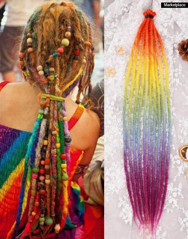 Hippie Style Single Ended Soft Synthetic Dreadlock Hair Extensions for Women