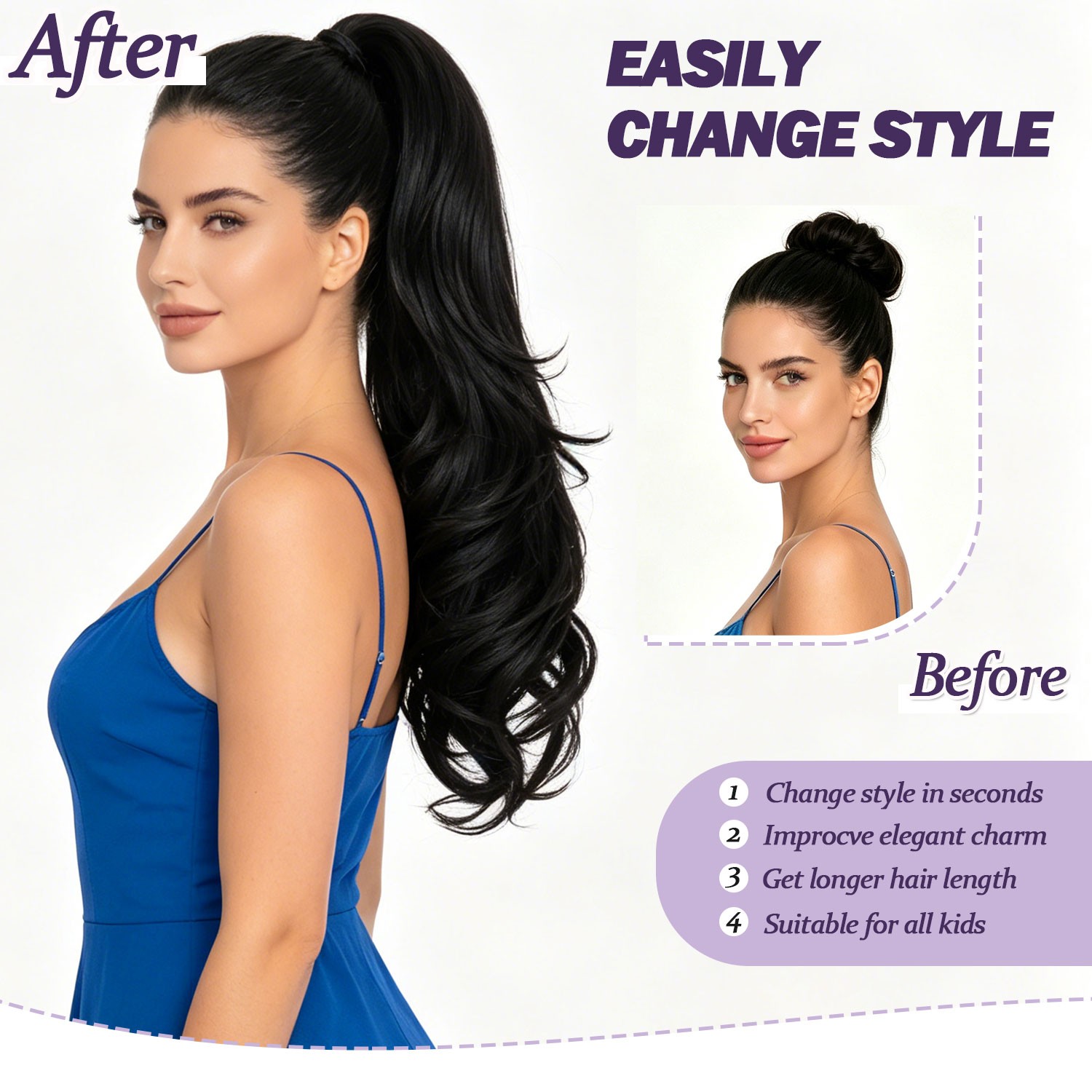 18in Ponytail Claw Clip in As Human Hair Extension Pony Tail Thick Hairpiece USA