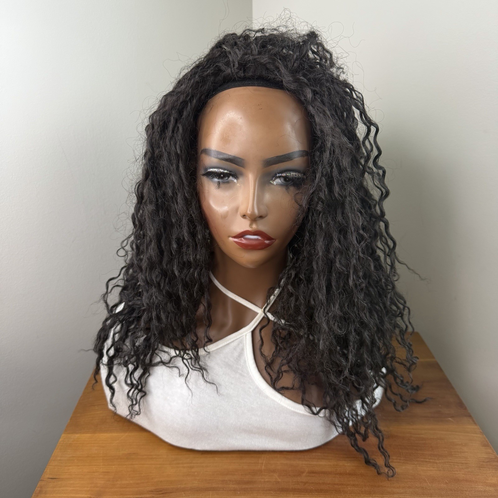 Model Model Drawstring Full Cap Synthetic Black Curly Haired Wigs Lot of 3
