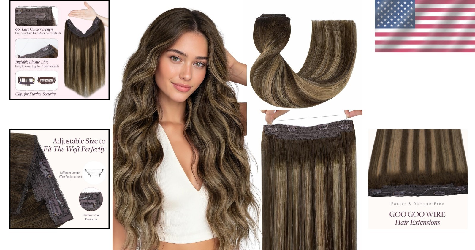 Goo Goo Wire Hair Extensions – 16″ 95g Multi-Tonal Balayage for Effortless Glam