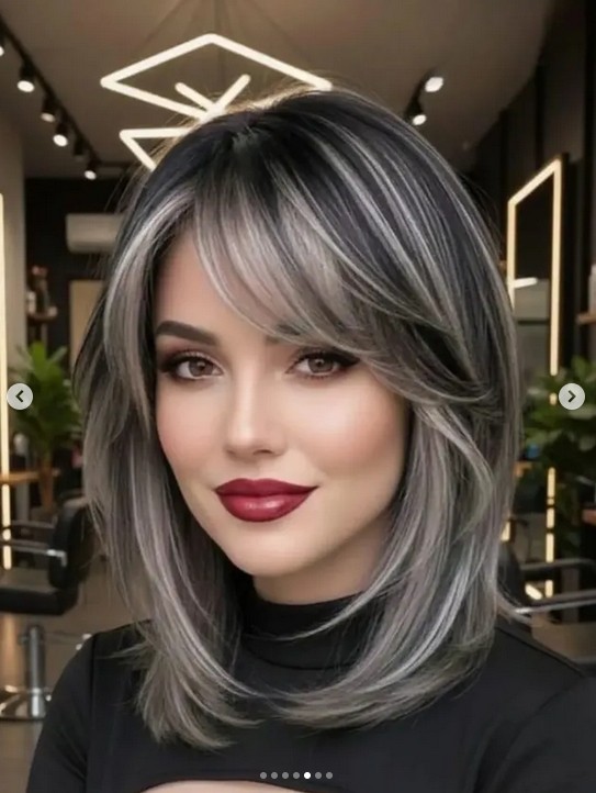 Ombre Highlight Grey Black 100% Human Hair Wig 13×4 Lace Front Wig for Women