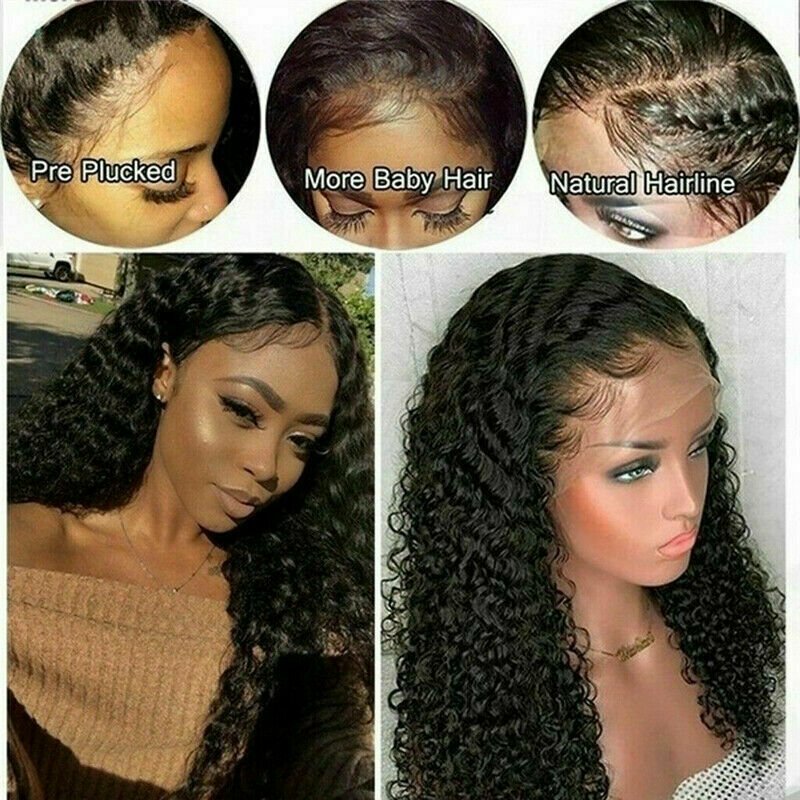 18″ Human Hair Lace Front Wig Womens Brazilian Human Long Curly Wavy Hair Wigs