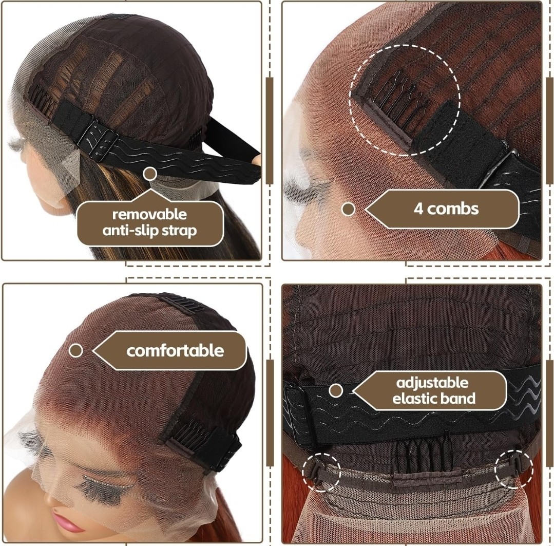 Long HD Transparent Lace Front Wig Auburn Red Red Blonde Human Hair Wavy Curls