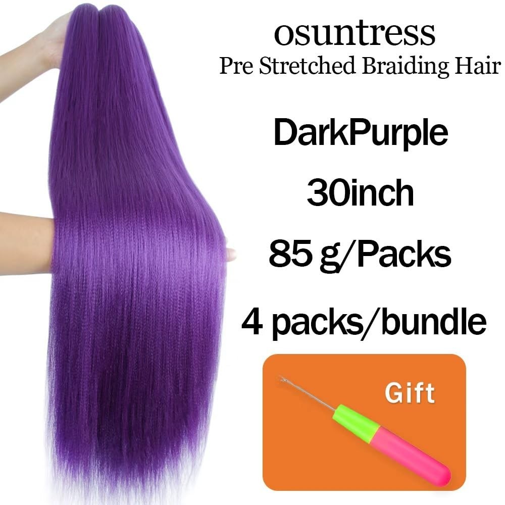 Purple Braiding Hair 4 Packs 30 Inch Professional Pre Stretched Braiding Hair
