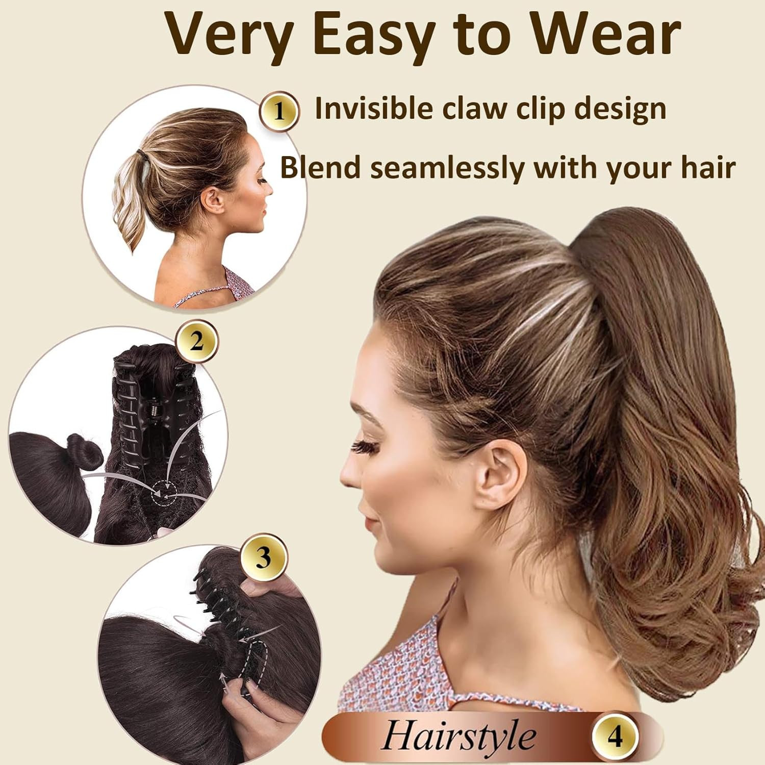 Ponytail Extension, 12 Inch Pony Tails Hair Extensions, Hold Securely, Tangle-Fr
