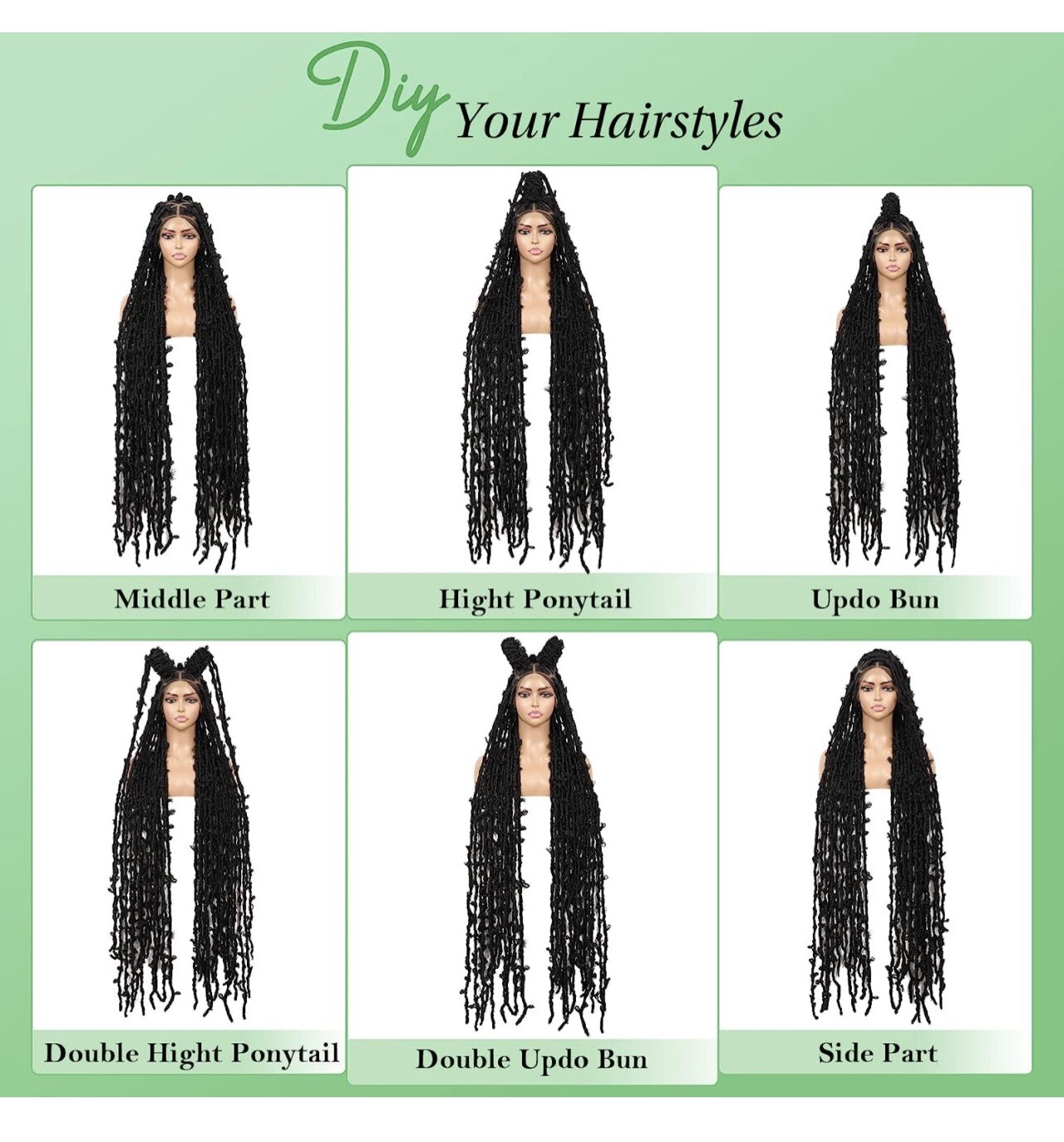 Lace front braided Knotless Locs Wig 47in black