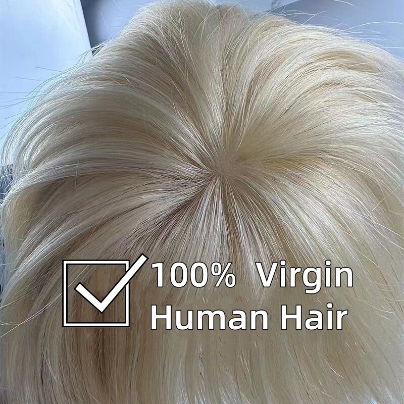 Mens Toupee Thin Pu Skin Hairpiece Virgin Human Hair System Replacement