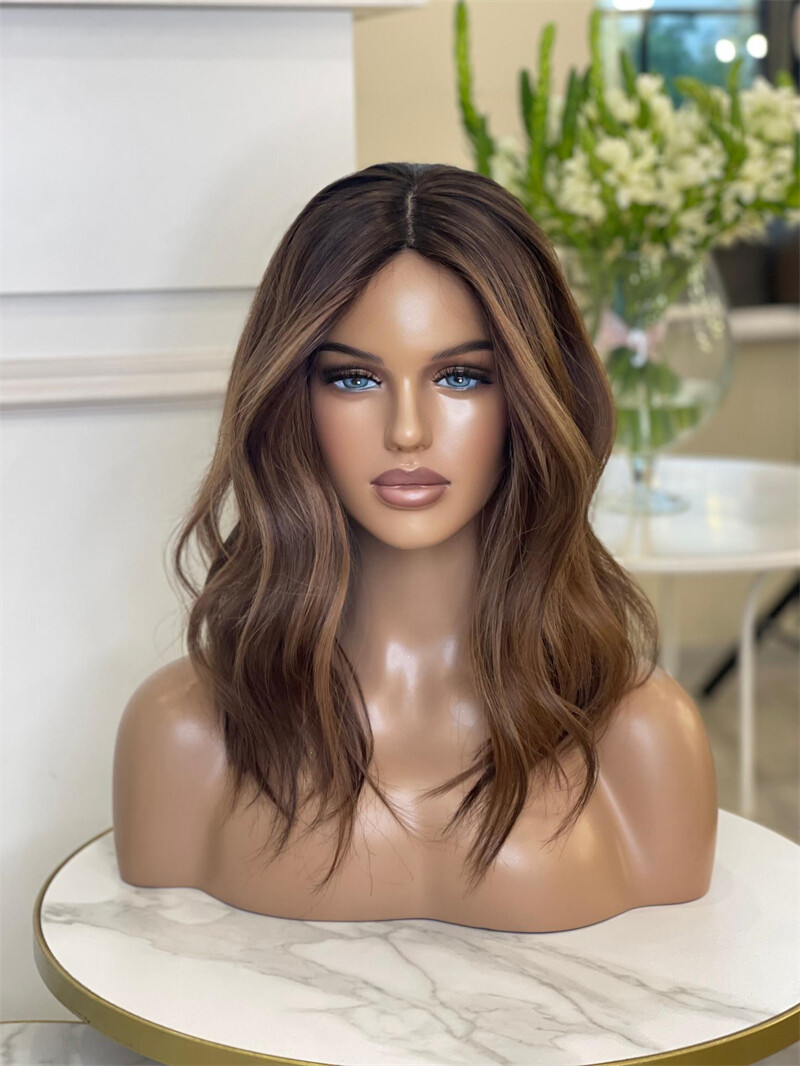 Caramel Brown with Light Ash Highlights 13×4 Lace Frontal Wigs Remy Human Hair