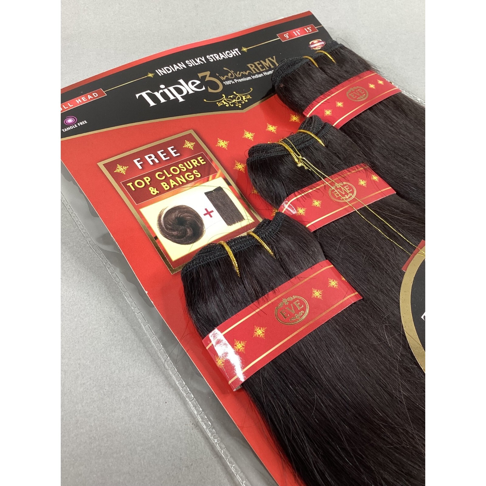 #1B Off Black Triple Yaki Indian Remy 9″ 11″ 13″ Human Hair Extensions W/ Bang