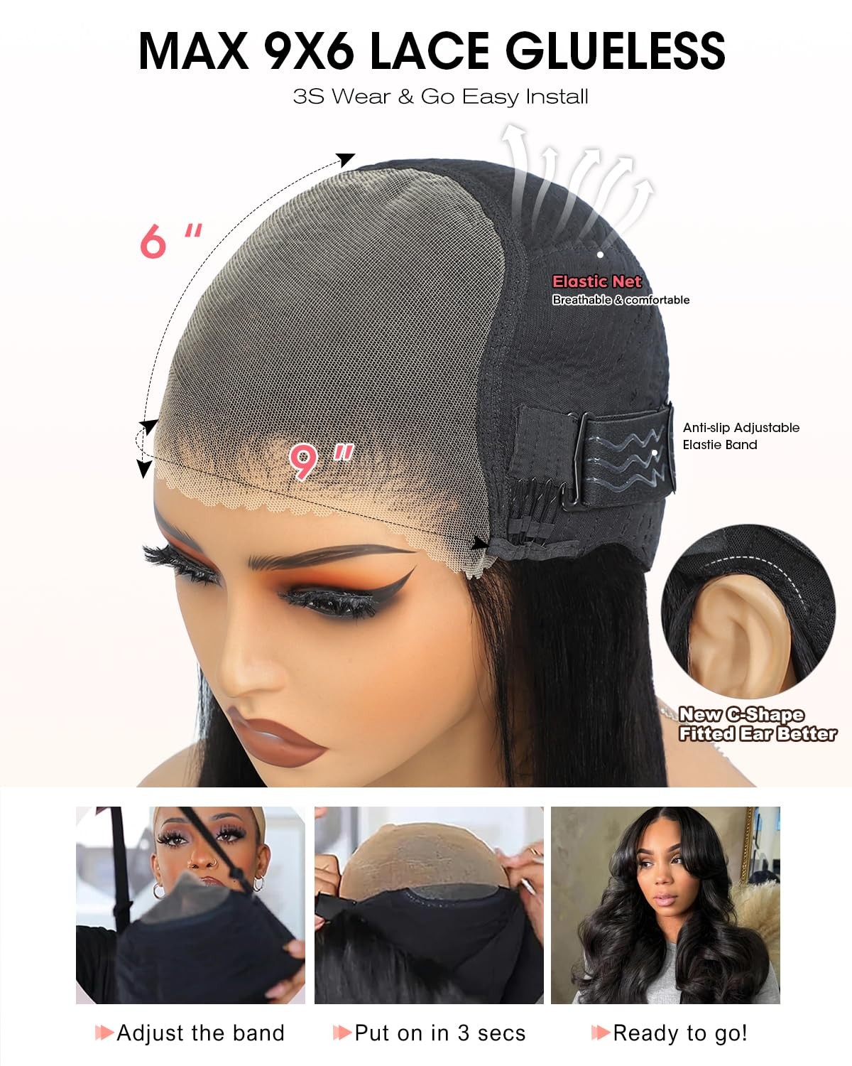 Tunfine Curtain Bangs Face-Framing 9X6 Glueless Wigs Human Hair Pre Plucked Pre