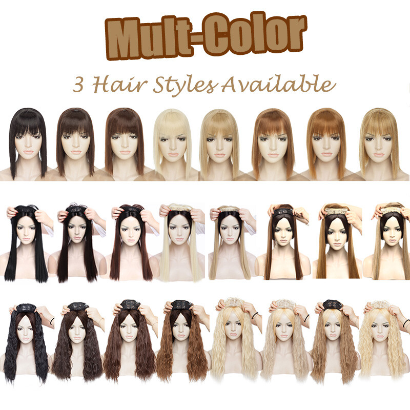Natural AS Human Hair Topper Toupee Hairpiece Silk Base Wigs with Bangs Wave US