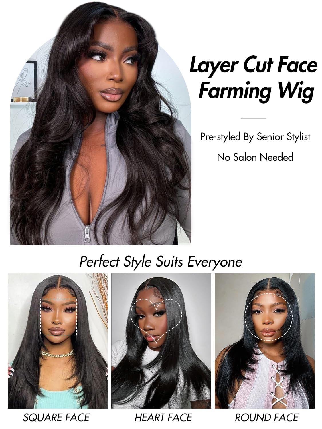 16″ Layered Glueless Wig, 200 Density HD Lace Front, Pre-Plucked Human Hair, Str