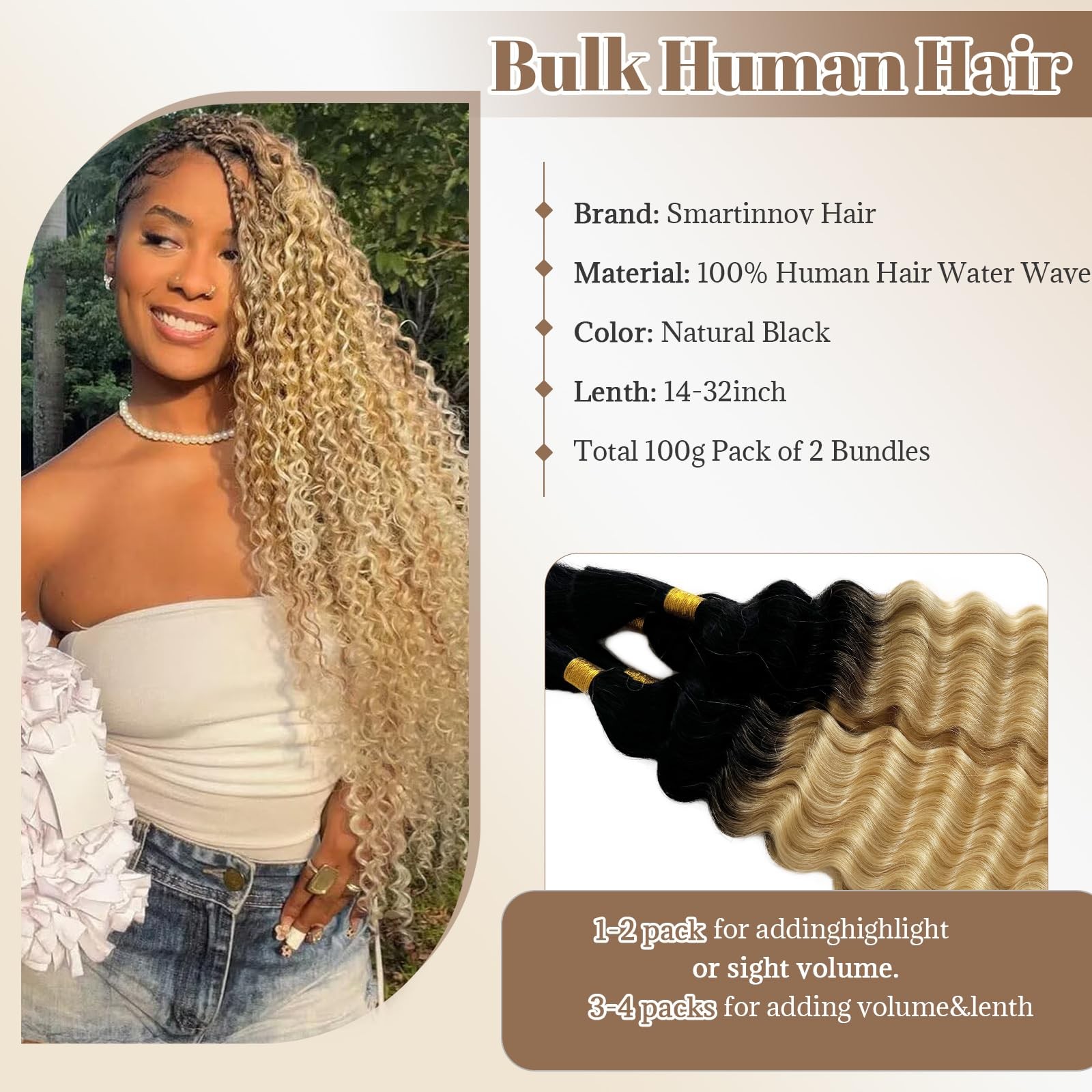 Smartinnov 613 Blonde Braiding Hair 100G 20 Inch 2 Bundles/Pack Boho Human Hair