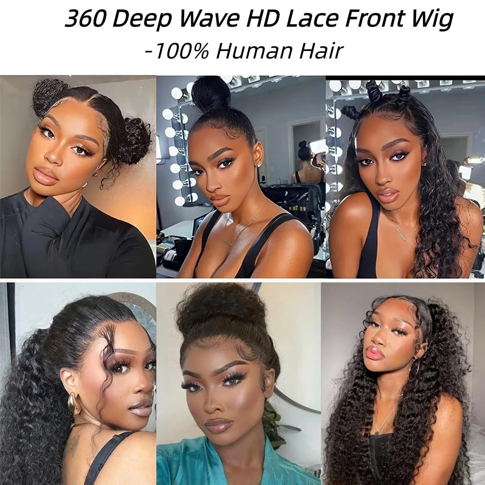 Caijuxing Water Wave 360 Glueless Lace Front Wigs Human Hair Invisi Strap Hd