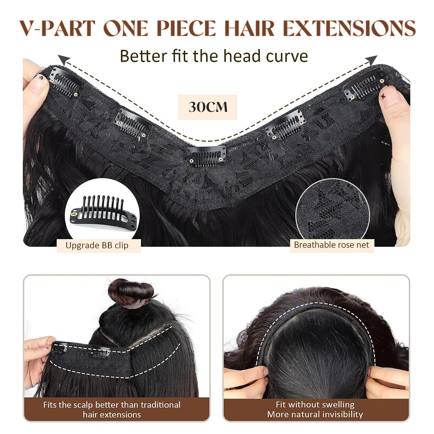 Invisible V Shape Remy Human Piece Hair Extensions U Part One Piece THICK 100G