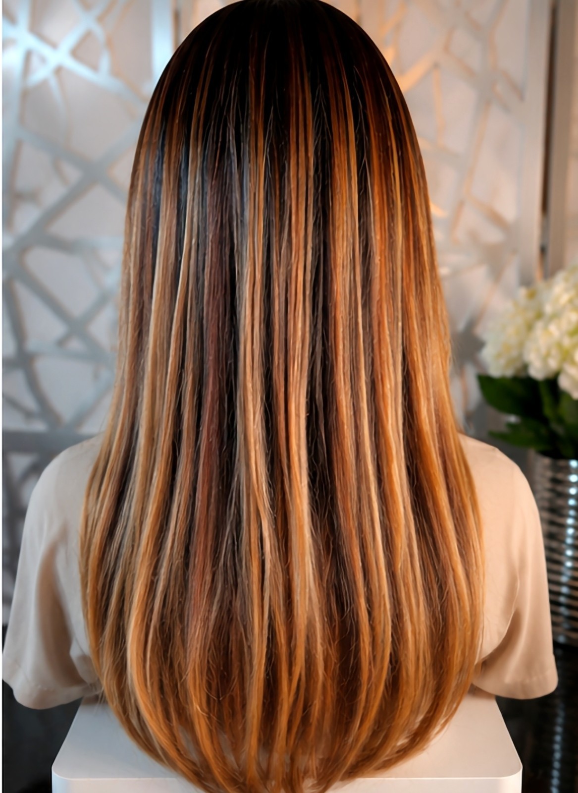 Ombre Blonde Wig Human Hair Blend, Long Straight 13×4 Lace Front Brown Blonde