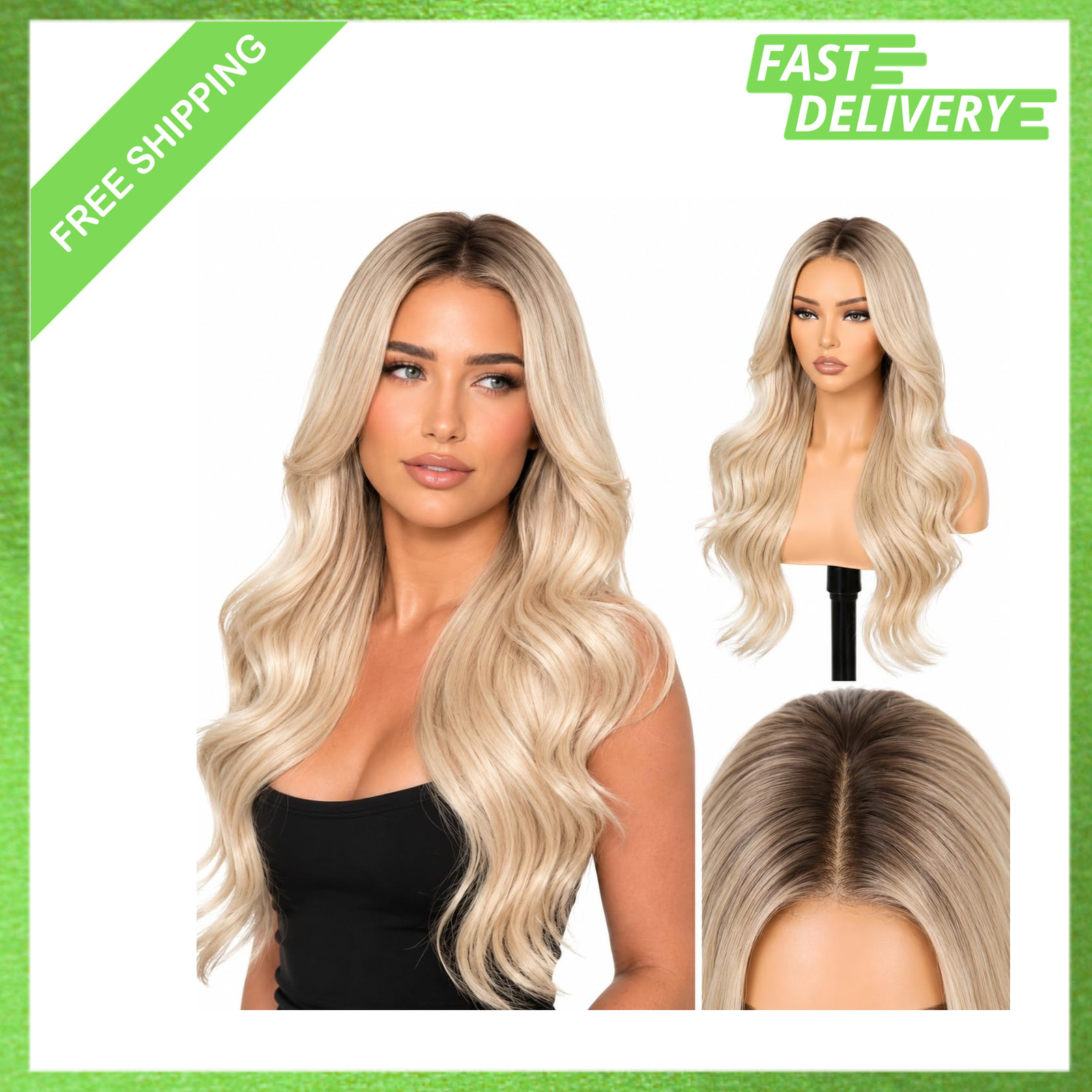 24 Inch Ombre Blonde Synthetic Lace Front Wig Ash Blonde 4×6 HD Pre Plucked