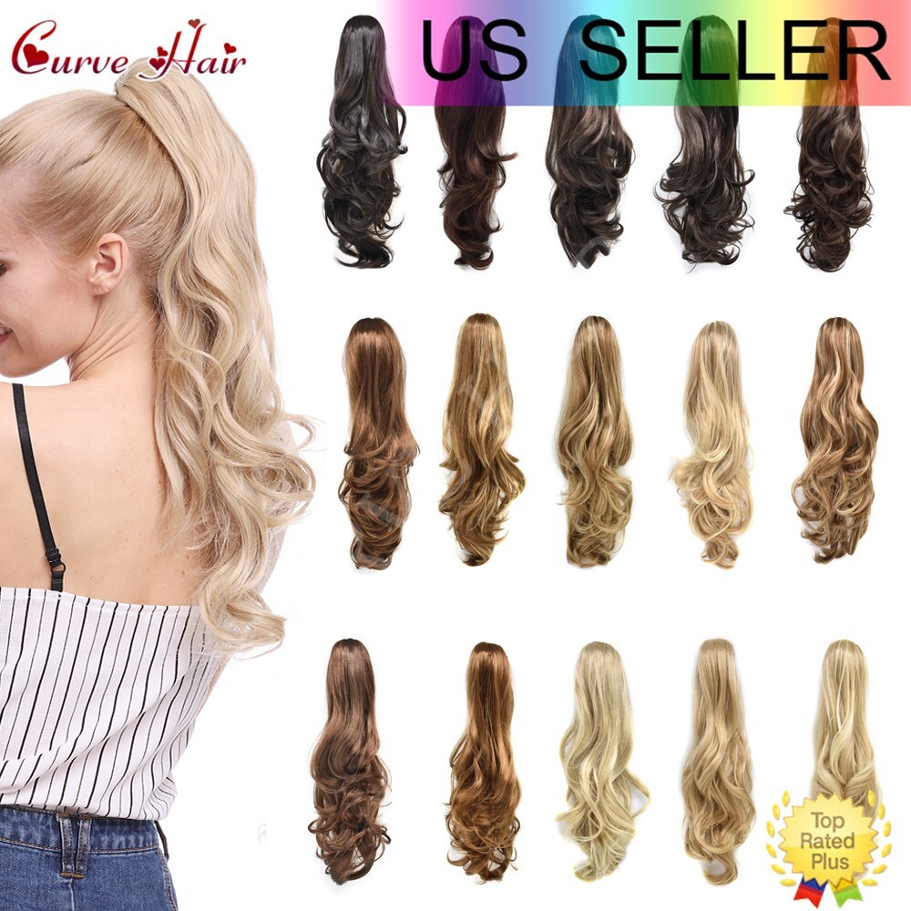 Women Ponytail 22″ Long Wavy Hair piece Claw Clip In Ponytaill Extension Synthet