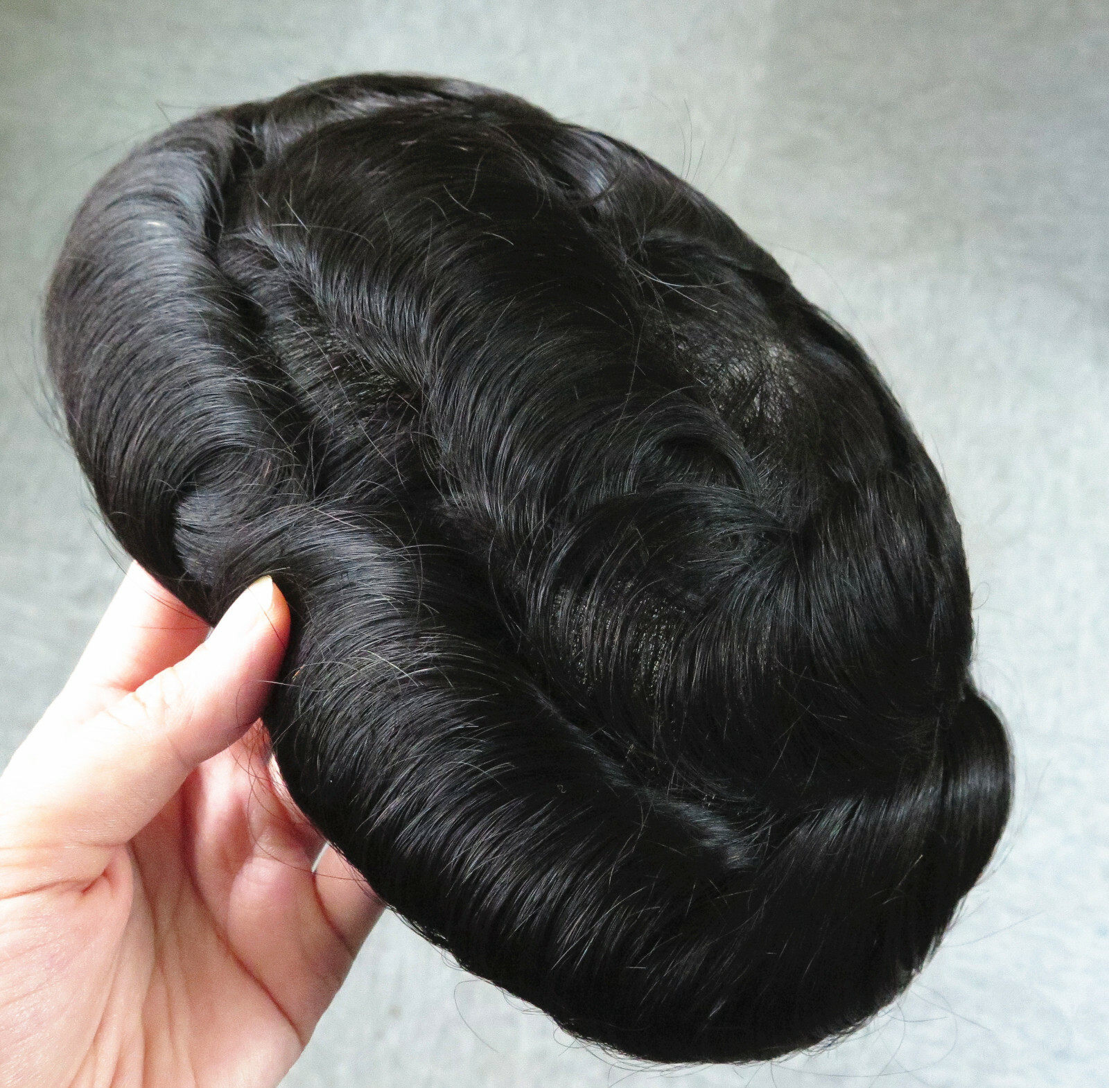 Mens Super Thin Skin V-loop Natural Human Hair Wigs Replacement System Toupee #1