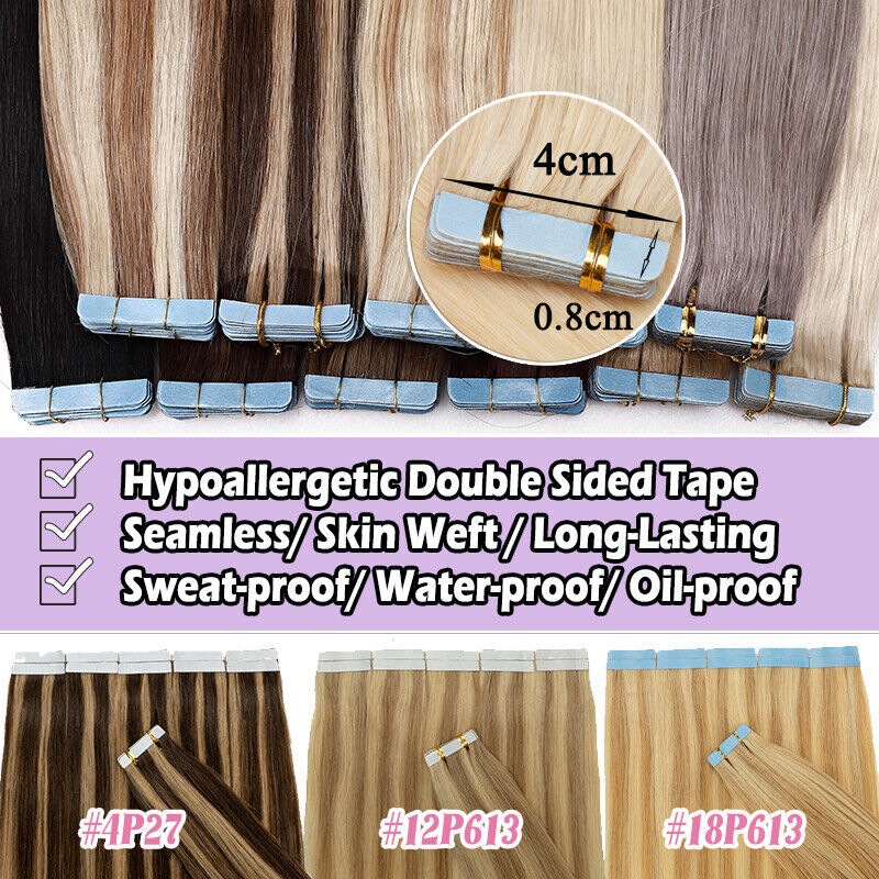 Bleach White Tape In 150G Remy Human Hair Extension Thick Skin Weft Double Drawn