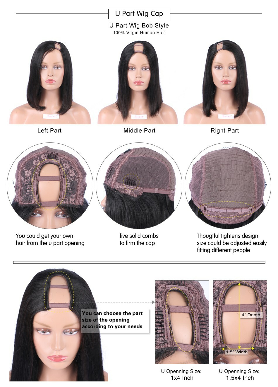 Body Wave U Part Human Hair Wigs 180% Density Brazilian Virgin Hair U Part Wigs