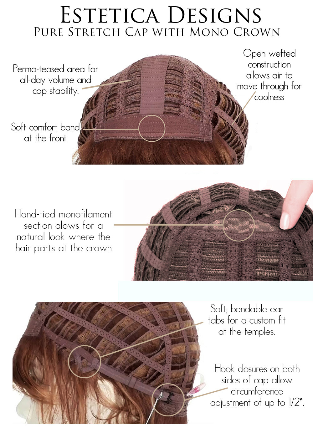 JAYCE Wig by ESTETICA, CARAMELKISS *CLEARANCE! Mono Crown, Stretch Cap